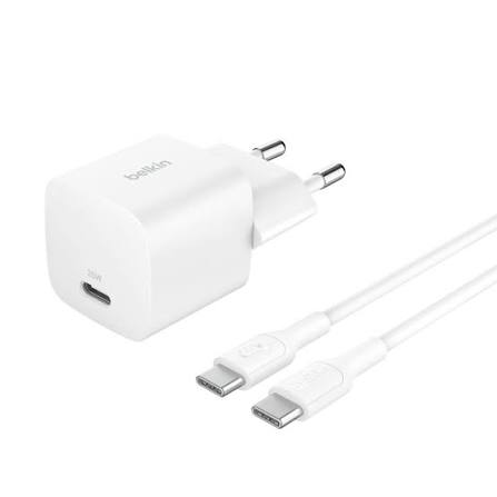 BELKIN 25W USB PD Wall Charger with PPS BLK w/1m C-C Cable Blanc