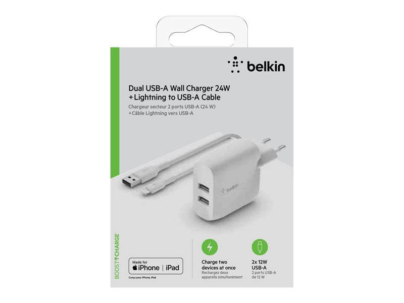 Chargeur secteur 2 USB 24W+cable lightning vers USB