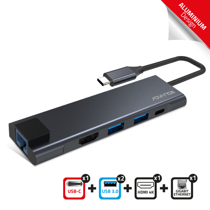 ADVANCE Adaptateur Hub USB-C vers  2 USB 3.0/ HDMI 1.4 /ETH