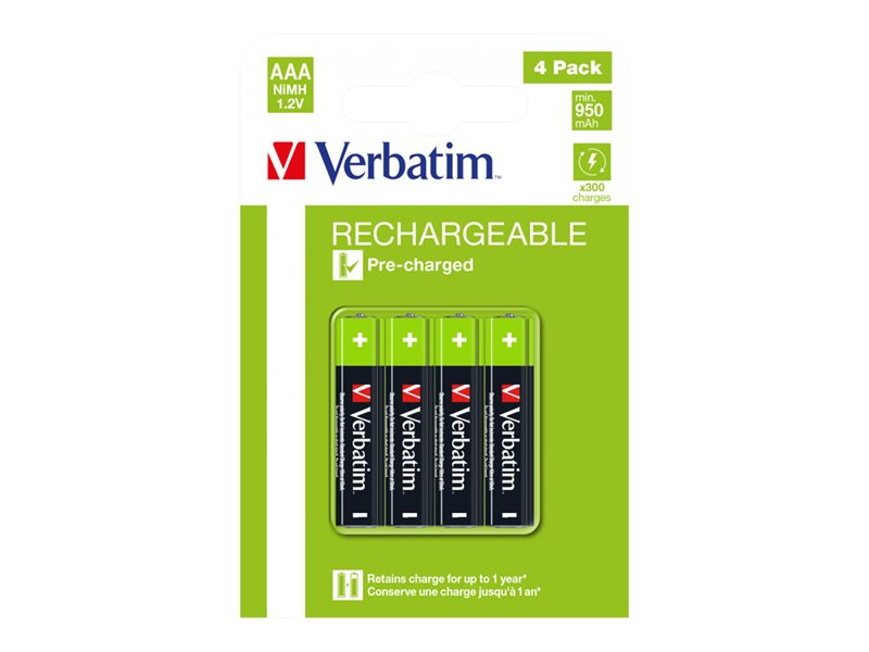 4 Piles Verbatim AAA 1.2V Rechargeable